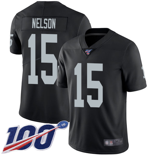 Men Oakland Raiders Limited Black J  J  Nelson Home Jersey NFL Football #15 100th Season Vapor Jersey->nfl t-shirts->Sports Accessory